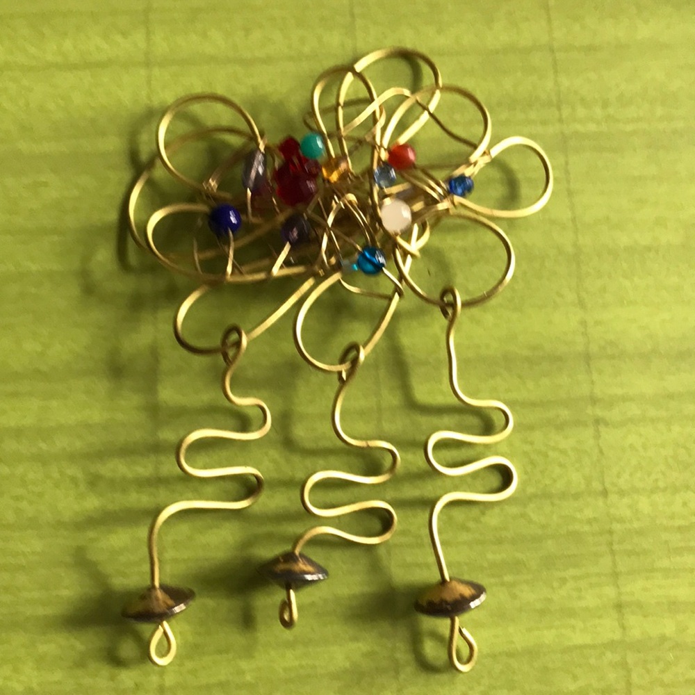 Statement Brooch. Gold tone/Multicolor Beaded 4x6